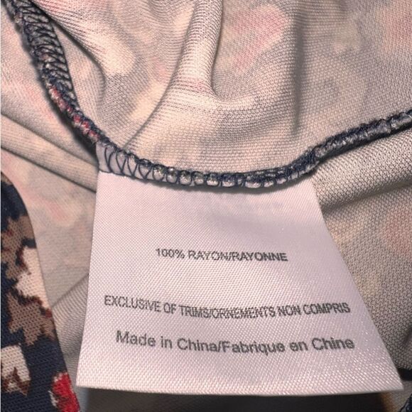 Tory Burch Floral Folk Print Long Sleeve Dress V-Neck Keyhole Stretch Knit L - Picture 11 of 13